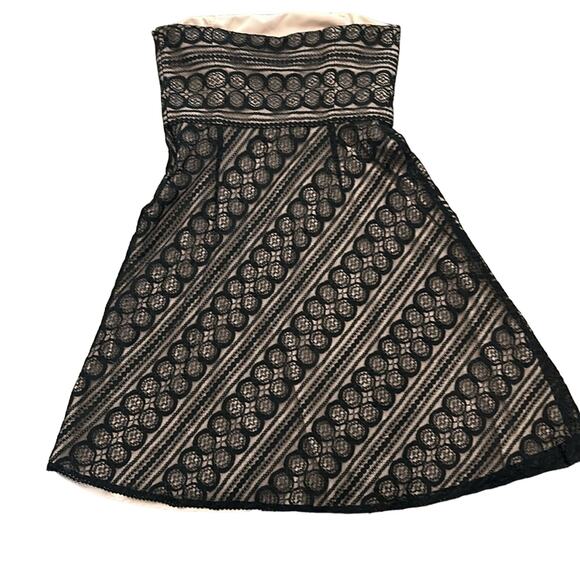 LOFT Women's Lace Strapless Dress Black Nude Size 12 - Picture 3 of 8